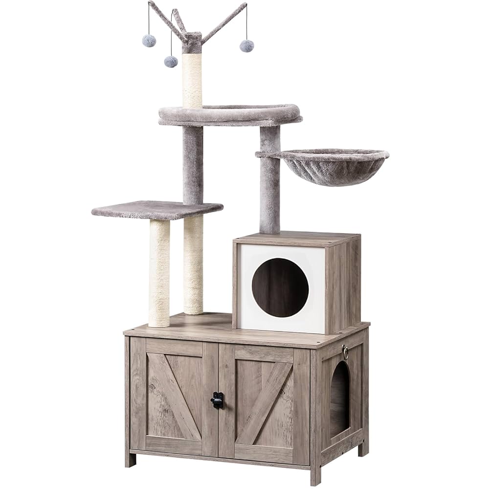 黒猫　置物　AHURA社 ID-617 Amazon.com : HOOBRO Cat Tree with Litter Box Enclosure for